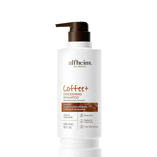 Alfheim Coffee+ Thickening Shampoo | Caffeine, Biotin & Niacinamide for Hair Growth & Strength | Volumizing & Hydrating Formula for Thinning & Fine Hair | Sulfate-Free, Color-Safe -18oz