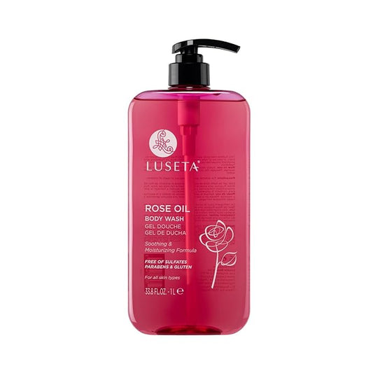Luseta Rose Oil Body Wash Hydrating Moisturizing Shower Gel Cleansing and Nourishing for Dry Skin for Women & Men Sulfate-Free 33.8oz