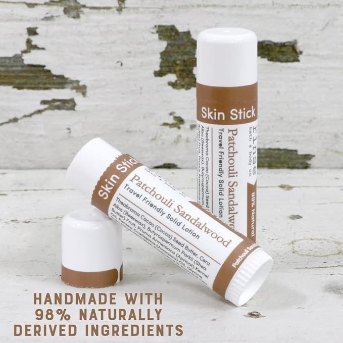 Rinse Bath & Body Solid Sandalwood Patchouli Lotion- Natural Solid Lotion w/Shea and Cocoa Butter | Moisturizing No Mess Travel Lotion w/Beeswax, Apricot & Refined Avocado Oil | Handmade |.5oz