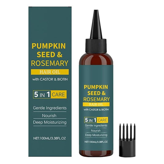 Rosemary Seed Hair Oil With Castor & Biotin, 5-in-1 Treatment For Hair Growth, Deep Moisturizing & Nourishing, Scalp Care With Ginger & Jojoba Oils, 100mL + Applicator Kit(100ml)