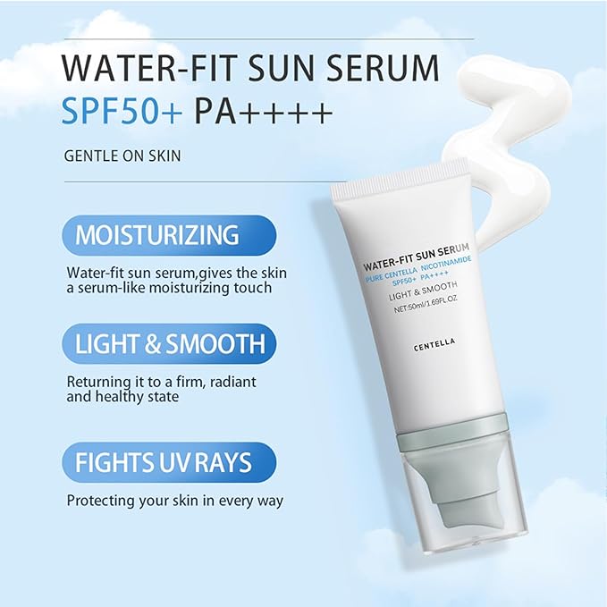 2 Pcs 𝐶𝑒𝑛𝑡𝑒𝑙𝑙á Sunscreen SPF50 PA++++, 50ML Cen-tella Madagascar Face Sun Screen Long-Lasting Protection, Hyalu Cica Water-Fit Sun Serum Matte No White Cast for All Skin Type and UV Defense