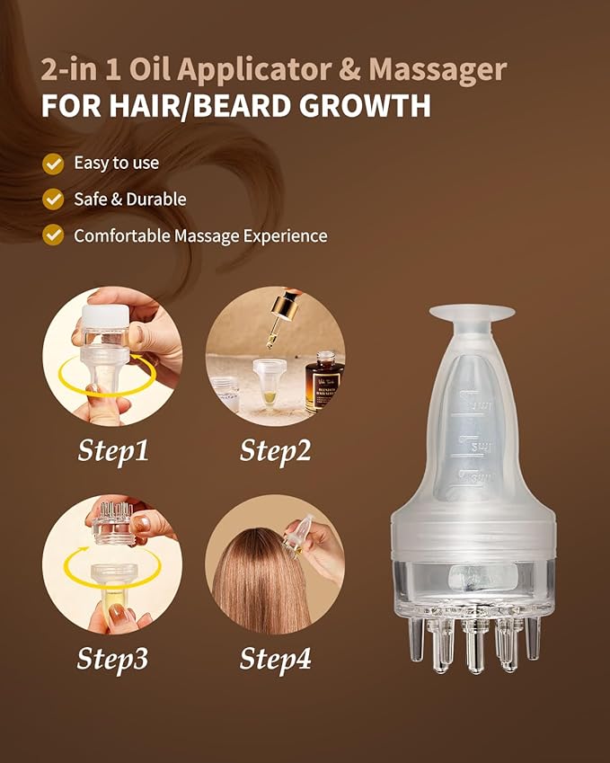 Hair Serum Applicator & Rosemary Oil & Moroccan Argan Oil, Scalp Massager for Hair Growth, Scalp Care Essential Oil Set for Men and Women
