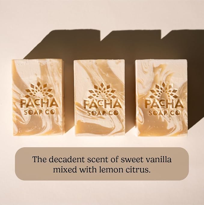 Pacha Soap Co. Bar Soap, Coconut Lemon, 5-Pack (4 oz ea) - Premium, Handcrafted, Hydrating, Natural Face Wash, Hand Cleanser, Body Wash, Soothing Essential Oils