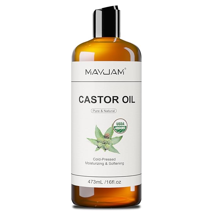 Organic Castor Oil 16 oz, 100% Pure Cold Pressed Castor Oils for Hair Growth, Eyebrows, Eyelash, USDA Certified Caster Carrier Oil for Body, Skin & Face Moisturizer