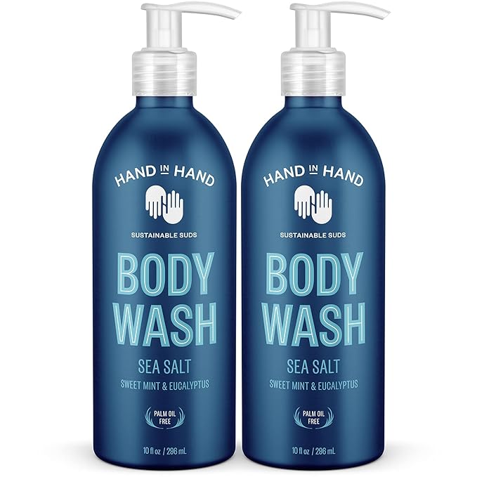 Hand in Hand Body Wash, Gentle Cleanser For All Skin Types, 10 Fl Oz, Sweet Mint & Eucalyptus, Sea Salt Scent, 2 Pack
