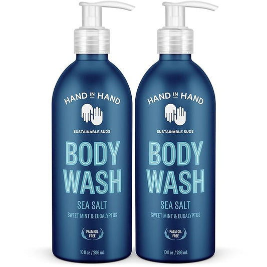 Hand in Hand Body Wash, Gentle Cleanser For All Skin Types, 10 Fl Oz, Sweet Mint & Eucalyptus, Sea Salt Scent, 2 Pack