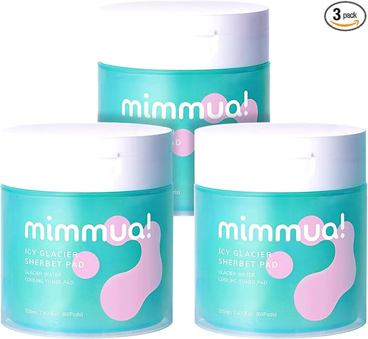 Ice Sorbet Toner Pads | Skin Prep Wipes for Puffiness, Under Eye Bags & Instant Face Lift | Gel Pads for Sunburn Relief & After Sun with 30% Glacier Water & Caffeine | Pack of 3 (180 Count)