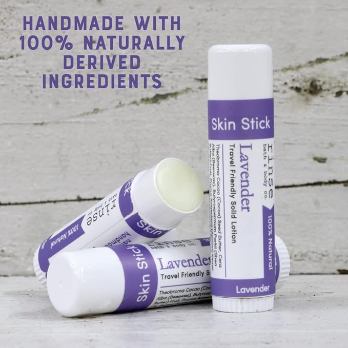 Rinse Bath & Body Lavender Solid Lotion Stick - Natural Lotion Bar w/Shea and Cocoa Butter | Deep Moisturizing No Mess Travel Lotion w/Beeswax, Apricot & Refined Avocado Oil | Handmade |.5oz