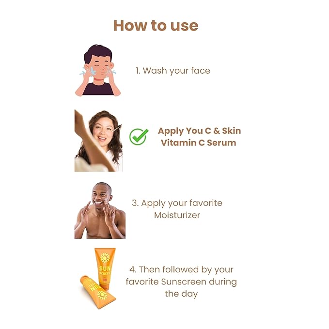 You C & Skin Vitamin C Serum 1.7 fl oz – Hydrating Face & Neck Serum for Men & Women – Lightweight, Non-Greasy Formula with Niacinamide & Peptides