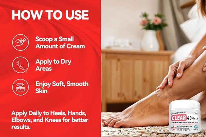 CLEAR Urea Cream 40 Percent Plus 2% Salicylic Acid (4oz) Made in USA | Urea Foot & Hand Cream Softens Cracked Heels & Dry Skin with Tea Tree & Coconut Oil - Callus & Corn Treatment