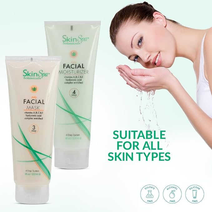 Skin Care Facial Cleanser Set, Daily Routine Kit, System, Infused with Aloe Vera, 8 Oz - Face Wash Scrub, Cleanser, Toner, Makeup Remover, Clay Mask and Moisturizer