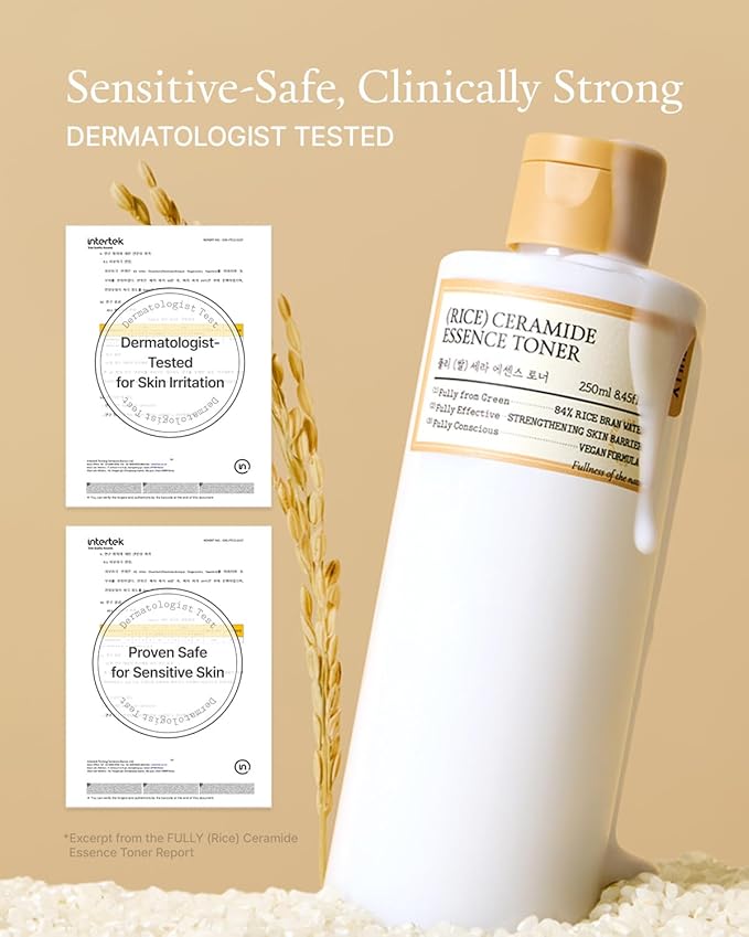 FULLY Rice Ceramide Essence Toner – Milky Korean Toner for Glass Skin, Hydrating Rice Water & Ceramide Formula for Moisture Barrier, Dewy Glow, Fragrance-Free, Vegan & Dermatologist Tested, 8.45 fl.oz