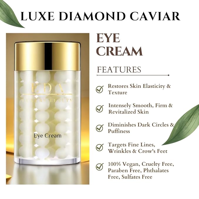 Luxe Diamond Caviar Eye Cream - Anti Aging, Lifting, Firming Crow's Feet, Dark Circles & Under Eyes Puffiness - Day & Night Anti-Wrinkle Collagen Cream - Vegan & Paraben-Free