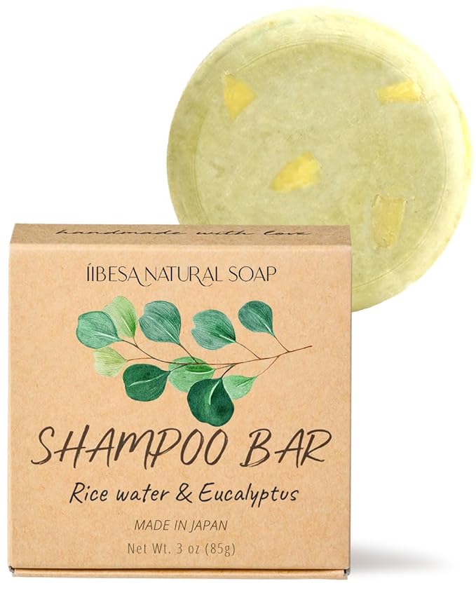 IIBESA Rice Water Shampoo Bar - Hair Growth & Thickening Improves Scalp Health - Japan Made Organic Ingredients - Solid Shampoo Bars For All Hair Types - Essential Oils - Eucalyptus