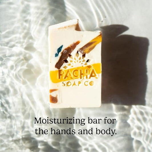 Pacha Soap Co. Bar Soap - Premium, Handcrafted, Hydrating, Natural Face Wash, Hand Cleanser, Body Wash, Soothing Essential Oils (Pachafetti, 5-Pack, 4 oz ea)