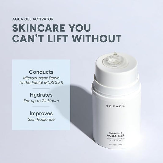 NuFACE Aqua Gel Activator - Microcurrent Conductive Gel & Activator Powered by IonPlex & Hyaluronic Acid to Enhance Results of NuFACE Microcurrent Facial Device - Improves Skin Radiance (1.69 oz)