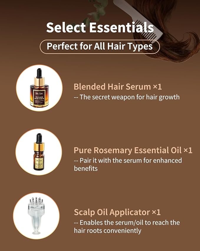 Hair Serum Applicator & Rosemary Oil & Moroccan Argan Oil, Scalp Massager for Hair Growth, Scalp Care Essential Oil Set for Men and Women