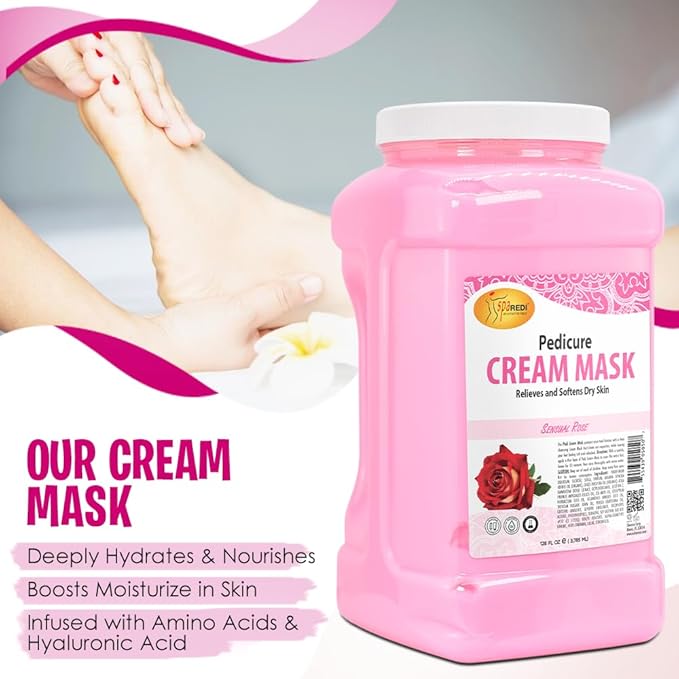 SPA REDI - Body and Foot Cream Mask, Sensual Rose, 128 Oz - Pedicure Massage for Tired Feet and Body, Hydrating, Fresh Skin - Infused with Hyaluronic Acid, Amino Acids, Panthenol, Comfrey Extract