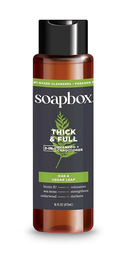 Soapbox Men's Thick and Full 2 in 1 Shampoo and Conditioner Men, Natural Mens Shampoo and Conditioner, Oak & Cedar Leaf, 16oz