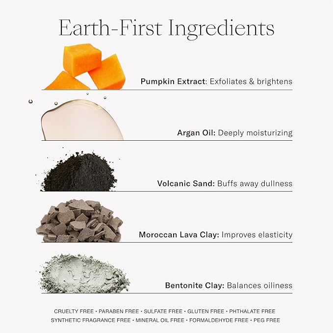 Josie Maran Pumpkin Enzyme Plumping Exfoliating Face Mask - Smooth & Plump Skin in 5 Minutes with Argan Oil, Pumpkin Extract & Bentonite Clay for Oily Skin Control (2 oz / 56 g)