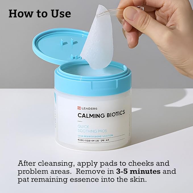 LEADERS Calming Biotics Toner Pad - Quick Soothing Instant Relief and Hydration for Dry and Sensitive Skin, 6-Type Cica Liposome Complex, and Plant Mucin Korean Skincare 80 Pads x 170ml