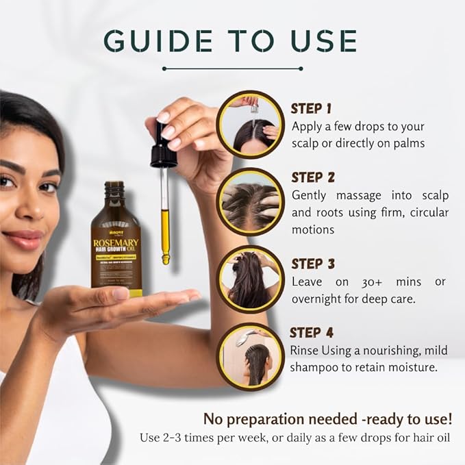 Rosemary Oil For Hair Growth (3.4 Fl Oz) Infused With Biotin, Vitamin E, Almond Oil & Coconut - Hair Strengthening, Nourishing & Volumizing