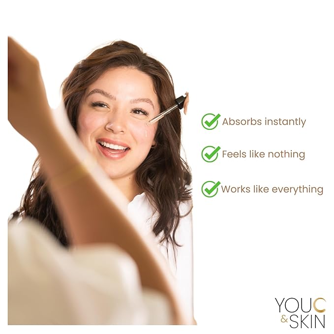 You C & Skin Vitamin C Serum 1.7 fl oz – Hydrating Face & Neck Serum for Men & Women – Lightweight, Non-Greasy Formula with Niacinamide & Peptides