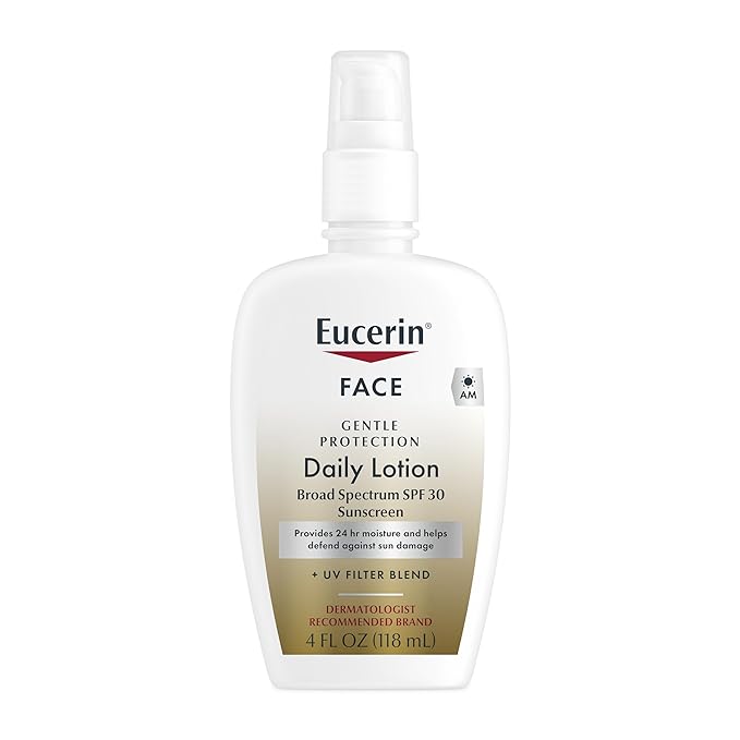 Eucerin Daily Protection Face Lotion with Broad Spectrum SPF 30 Sunscreen, Face Sunscreen Moisturizes and Helps Protect Sensitive, Dry Skin, Fragrance Free, 4 Fl Oz (Packaging May Vary)