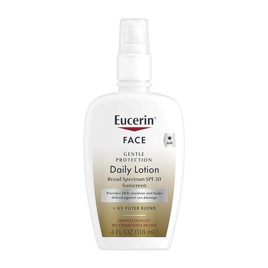 Eucerin Daily Protection Face Lotion with Broad Spectrum SPF 30 Sunscreen, Face Sunscreen Moisturizes and Helps Protect Sensitive, Dry Skin, Fragrance Free, 4 Fl Oz (Packaging May Vary)