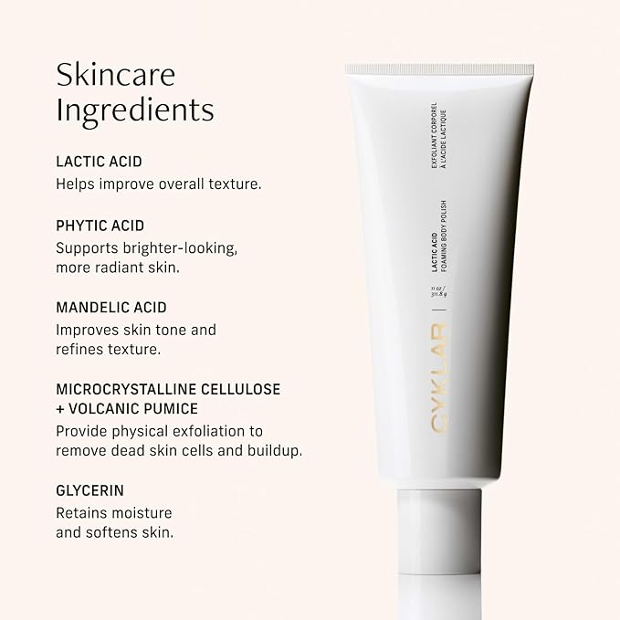 Lactic Acid Foaming Body Polish – Exfoliating Body Wash with Chemical & Physical Smoothers – Includes Glycerin Hydration, Mandelic Acid & Volcanic Pumice. Fragrance-Free, 11 fl oz