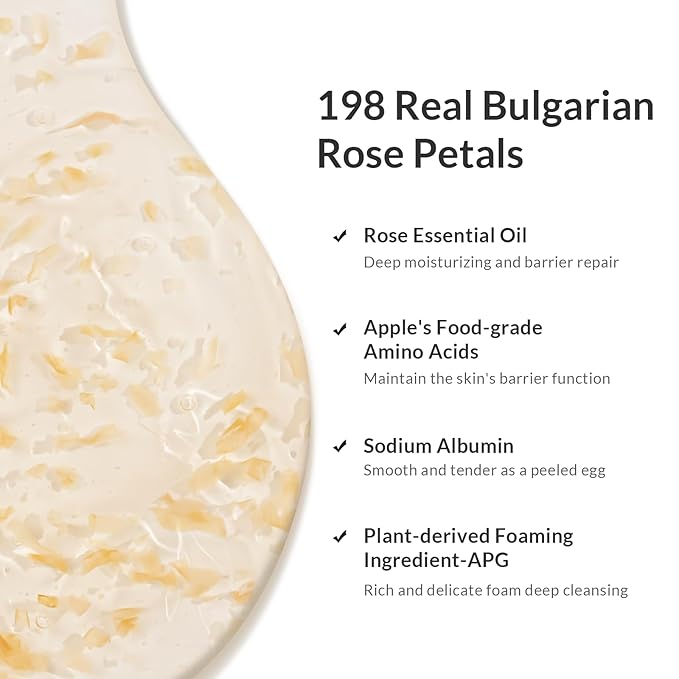 Kustie Rose Anti-Aging Body Wash, Real Petals & Rose Oil, 24H Fragrance & Deep Moisturizing, Clear Free Radicals Cleanse Perfume Shower Gel for Dry & Mature Skin, 7.4 fl oz