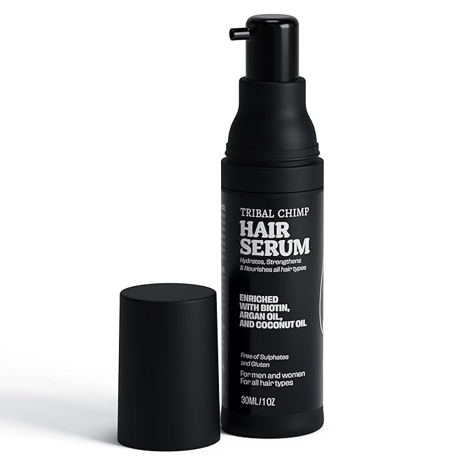 Tribal Chimp 1oz Hair Serum for Day and Night Hair Care - Argan Oil, Coconut Oil, and Biotin for Dry, Frizzy, and Damaged Hairs - Hydrating, Nourishing and Strengthening Serum