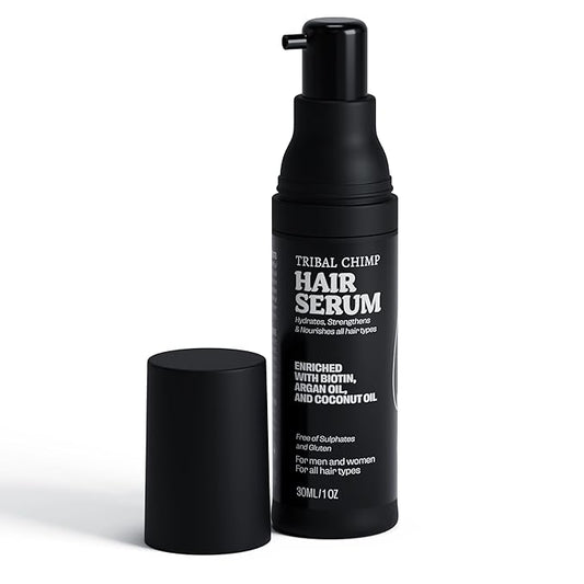 Tribal Chimp 1oz Hair Serum for Day and Night Hair Care - Argan Oil, Coconut Oil, and Biotin for Dry, Frizzy, and Damaged Hairs - Hydrating, Nourishing and Strengthening Serum