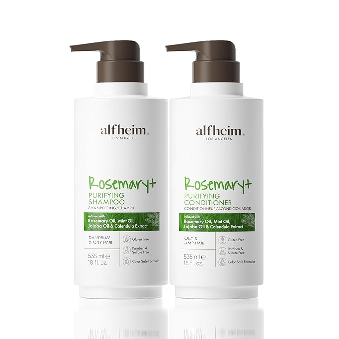 Alfheim Rosemary+ Shampoo & Conditioner Set | Rosemary & Peppermint Oil for Scalp Care & Oil Control | Jojoba & Calendula for Hydration & Shine | Sulfate-Free, Color-Safe | 18oz Each