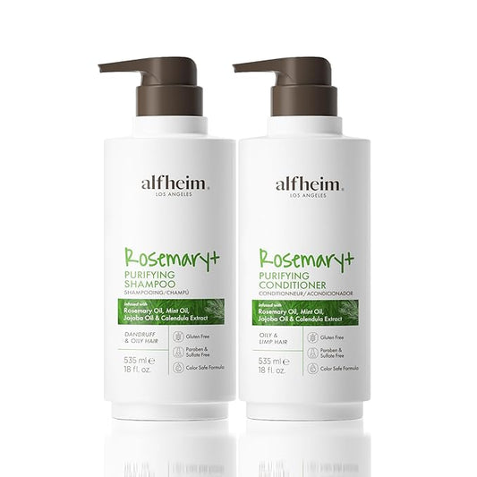 Alfheim Rosemary+ Shampoo & Conditioner Set | Rosemary & Peppermint Oil for Scalp Care & Oil Control | Jojoba & Calendula for Hydration & Shine | Sulfate-Free, Color-Safe | 18oz Each