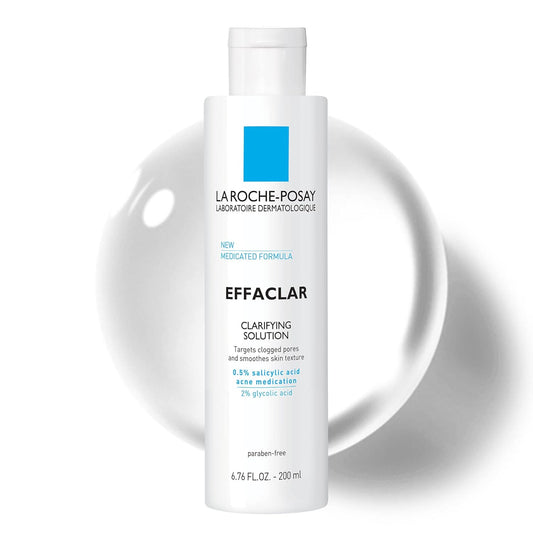 La Roche-Posay Effaclar Clarifying Solution Acne Toner – Salicylic Acid & Glycolic Acid Exfoliating Toner for Oily, Acne-Prone Skin