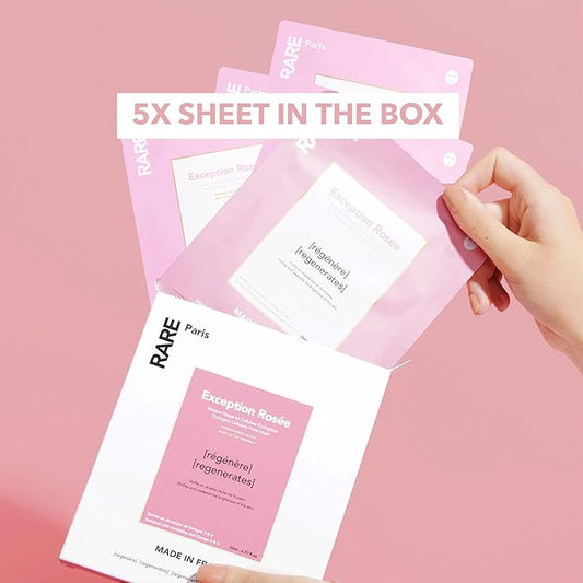 Exception Rosée - Regenerating Facial Sheet Mask - Hydrating & Brightening - With Ceramides & Omega-3 & 6 - Brightening, Firming & Revitalizing - Multi-Active Serum Formula - 5 Pack