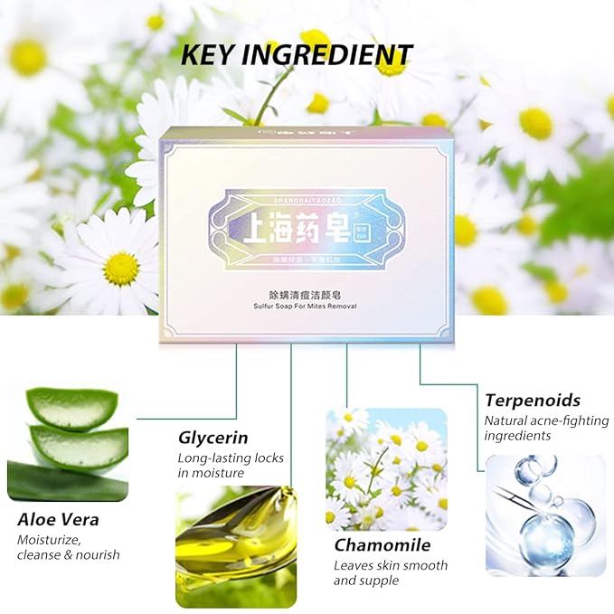 Bee & Flower Shanghai Yaozao Sulfur Soap for Acne Treatment 10% Sulfur Soap Cleansing Bar for Face and Body, All Natural Facial Cleanser for Acne, Oily Skin, 3.5oz