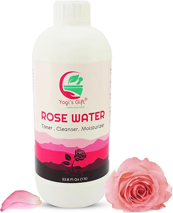 100% Pure Rose Water 33.8 fl oz | for Face & Hair | Alcohol Free & Artificial Coloring Free | by Yogi's Gift® (33.8 fl oz)