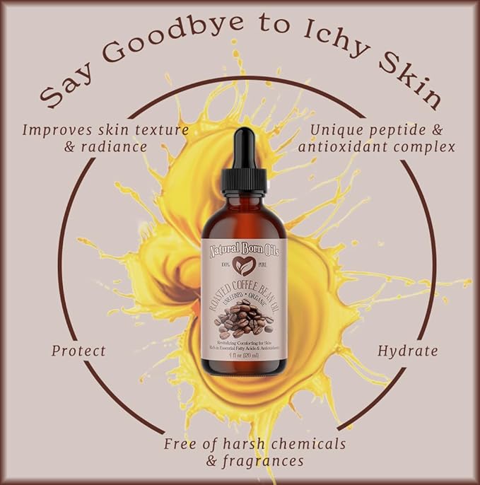 Natural Born Oils Roasted Coffee Bean Oil, 8oz, Organic, Cold-Pressed, Vitamin-Rich, Skin Radiance Enhancer, Hair Conditioner