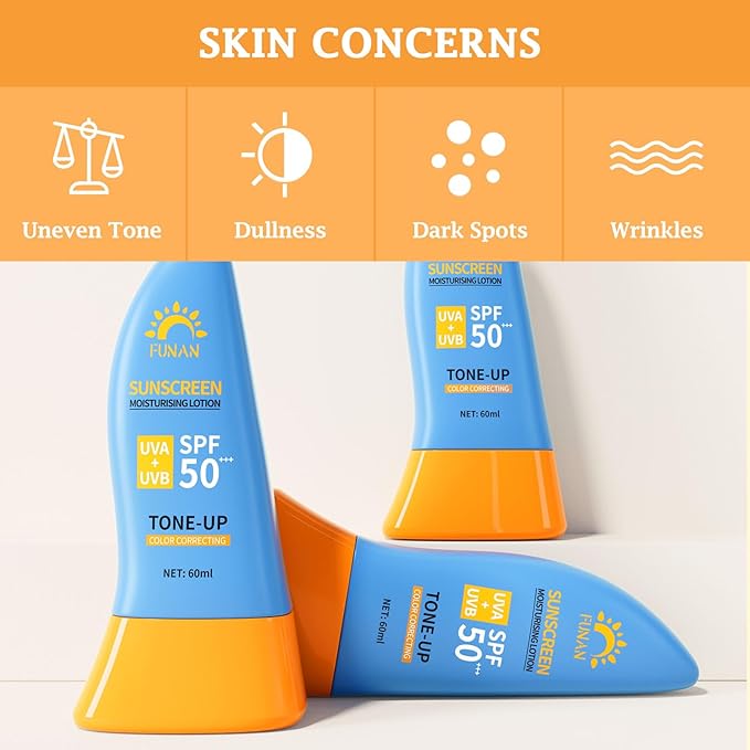 FUNAN Face Sunscreen SPF 50+，Waterfull Tone-Up Sunscreen Serum，Base lotion Color Correcting，Oil Free & Oxybenzone Free，2.1 Fl Oz