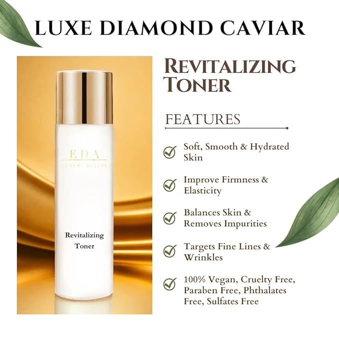 Luxe Diamond Caviar Beauty Revitalizing Toner - Anti-Aging With Caviar Extract Collagen, Daily Anti-Wrinkle Face Toner, Rejuvenating & Tightening Pores - Vegan & Paraben-Free