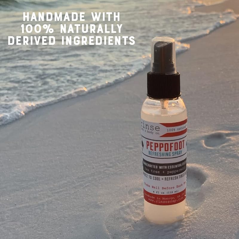Rinse Bath & Body Peppofoot Peppermint Foot Spray - Handmade Peppermint & Tea Tree Foot spray with Essential Oils | Cooling, Refreshing & Moisturizing | Gluten Free| All Natural Herbal Foot Spray |4oz