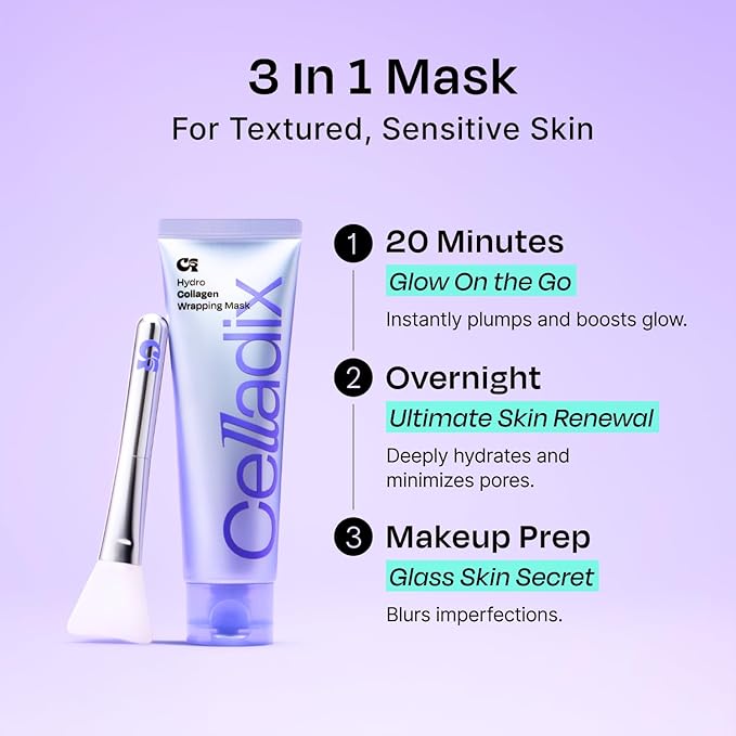 Hydro Collagen Wrapping Mask – Overnight Hydrating & Firming Peel-Off Face Mask, Vegan Collagen, Niacinamide–Pore Minimizing & Radiance Boost, Korean Skincare, 2.53 Fl Oz (Jelly Brush Set)