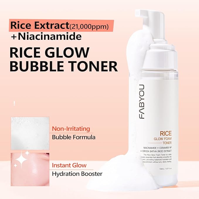 Rice Glow Bubble Toner 5.07 fl oz - Milky Toner for Sensitive and Dry Skin, with Niacinamide and Rice Extract for Deep Hydration, Glowing Skin, Korean Skincare