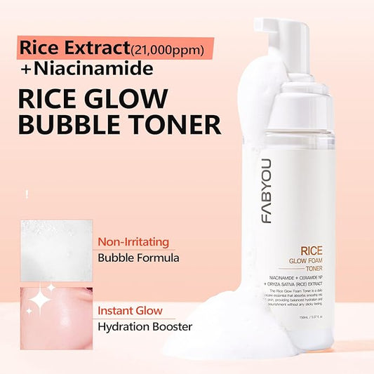 Rice Glow Bubble Toner 5.07 fl oz - Milky Toner for Sensitive and Dry Skin, with Niacinamide and Rice Extract for Deep Hydration, Glowing Skin, Korean Skincare