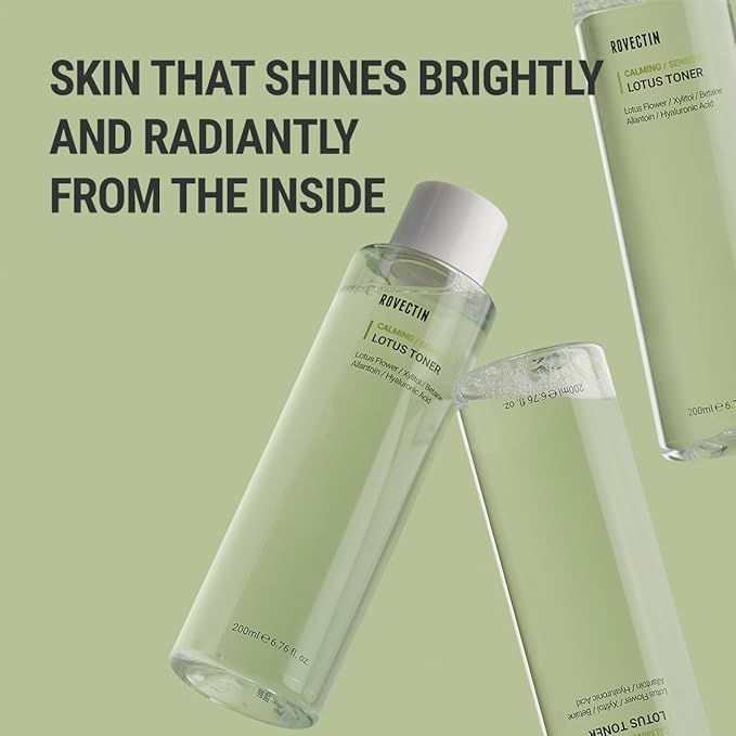 ROVECTIN Calming Lotus Water Toner - pH4.7 Extra Soothing and Hydrating for Trouble Care | 40% Lotus Flower Extract for Purifying | Hyaluronic Acid, Alcohol-Free, Vegan, K-Beauty (6.76 fl. oz, 200ml)