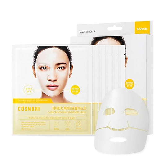 COSNORI Vitamin C Hydrogel Mask [6 Pack] - Supports a Brighter-Looking Complexion, Hydrating, Korean Facial Sheet Mask, 0.98 oz (28g)