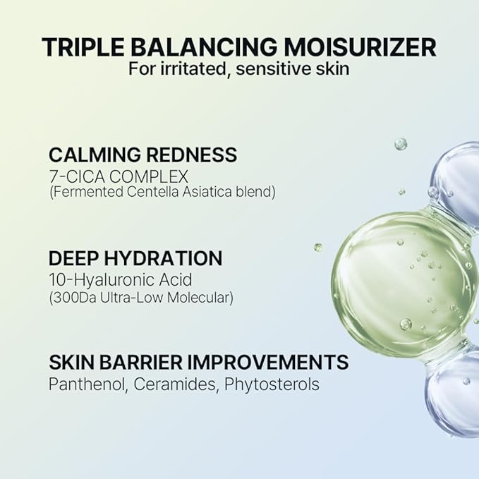 HYCICA Soothing Balance Cream Moisturizer | Calming Hydration Barrier Care for Sensitive Skin, Centella, Ultra-Low Molecular Hyaluronic Acid, Vegan Fragrance-Free Korean Skincare, 2.70 fl oz