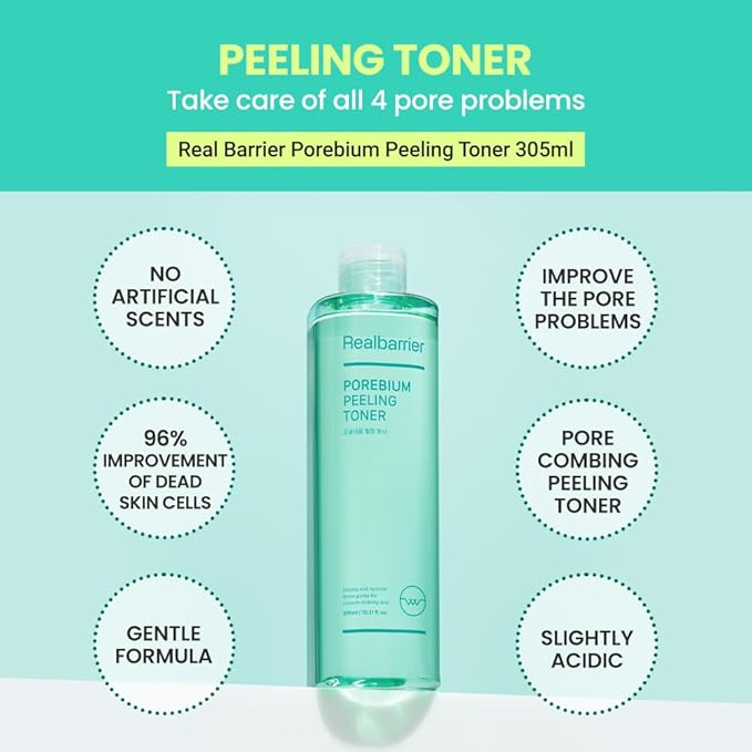 Real Barrier | Porebium Peeling Toner | Face Toner for Blackhead Control | Dead Skin Cells Exfoliator for Sensitive Skin | No Sebum Solution for Oily Skin | Korean Skincare |10.31 fl oz (305ml)